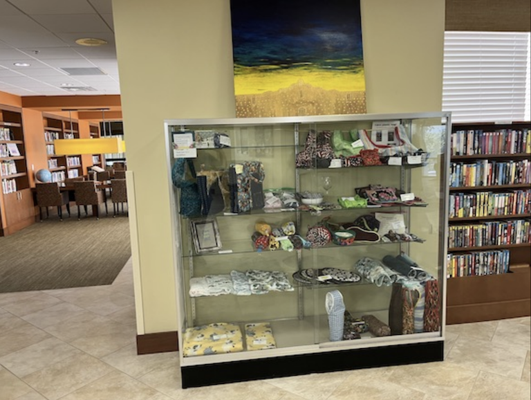 Photo of The Dabbler's display case located near the library