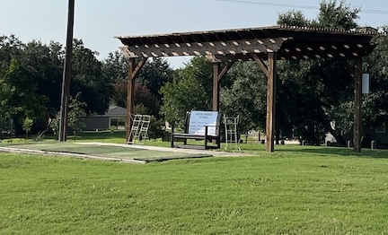 Golf driving range mat area.